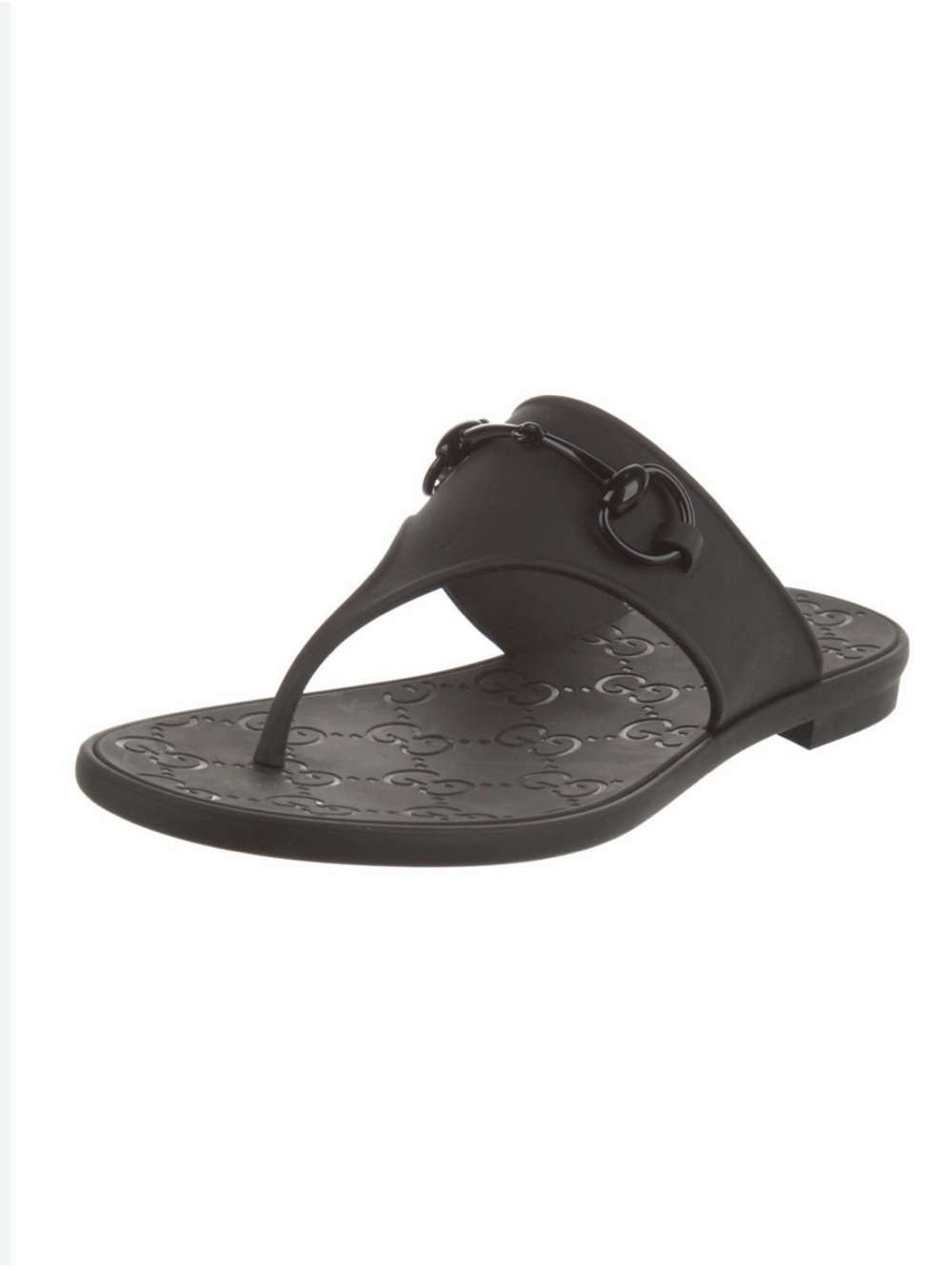 Gucci Black Rubber Thong Sandal with Interlocking G